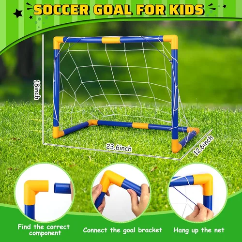 Vista 2 de Soccer Goal Set with 3 Ball Pump for Toddler Kid, Portable Goals Training Equipment for Garden Indoor Outdoor Backyard, Birthday Gift for Boy Girl