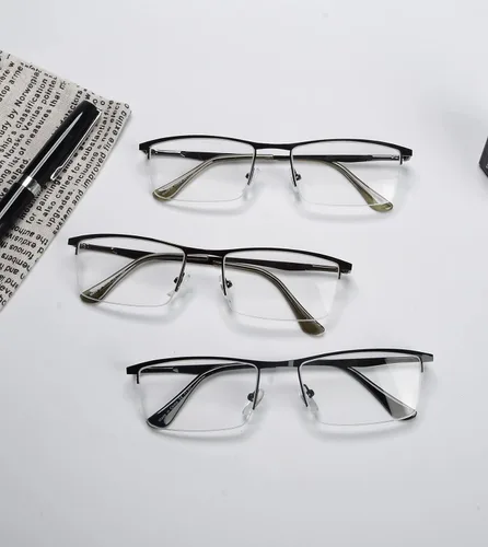 Vista 6 de Gafas de lectura de metal para hombre, paquete de 3 lectores de media llanta +0.50