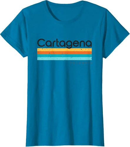 Vista 83 de Camiseta vintage de Cartagena Colombia con diseño retro, Blanco, S