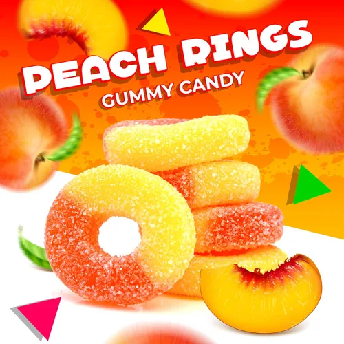 Vista 4 de Peach Rings - Caramelos de gomita, dulces clásicos agridulces, bolsa de 1 libra