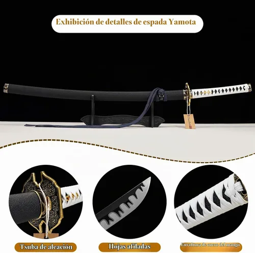 Vista 2 de Yamato - Espada Katana de acero al carbono 1095 de 41 pulgadas, espada samurái de espiga completa, juego de armas, colección de accesorios de regalo