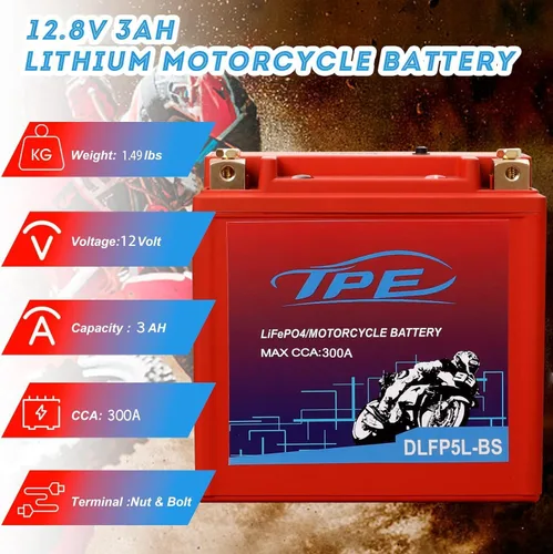 Vista 3 de TPE - Batería de litio de 12V para motocicletas YTX5L-BS 3AH 300CCA con BMS inteligente y pantalla LCD LiFePO4, batería de arranque