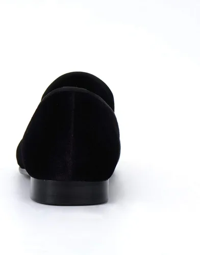 Vista 6 de Ajuste negro terciopelo mocasines zapatos para hombres con hebilla de león dorado hecho a mano pisos