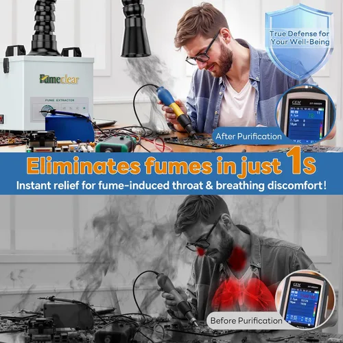 Vista 5 de FumeClear FC-100A Extractor de humos de bajo ruido y alto yodo de filtración de 3 etapas Gris