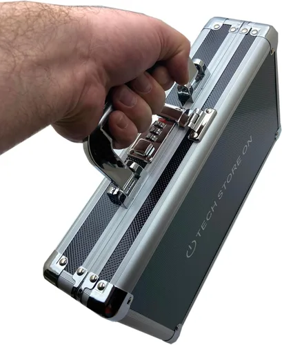 Vista 3 de Estuche organizador de unidades USB de aluminio (48 ranuras con asa) – Caja de almacenamiento antiestática y antiestática con cerradura