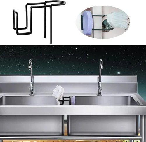 Vista 4 de XXHong - Soporte de esponja negro para fregadero de cocina, soporte para varita, organizador para fregadero, organizador sin taladrar, accesorios