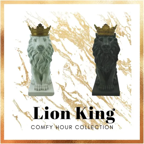 Vista 7 de Comfy Hour 14.6 pulgadas de altura, estatua del noble rey león del bosque con corona dorada, figura decorativa de animal para oficina en casa