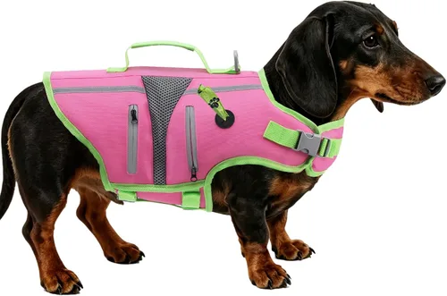 Vista 26 de EMUST Chalecos salvavidas ajustables para perros pequeños con flotabilidad mejorada, chaleco de natación pequeño con asa de rescate duradera