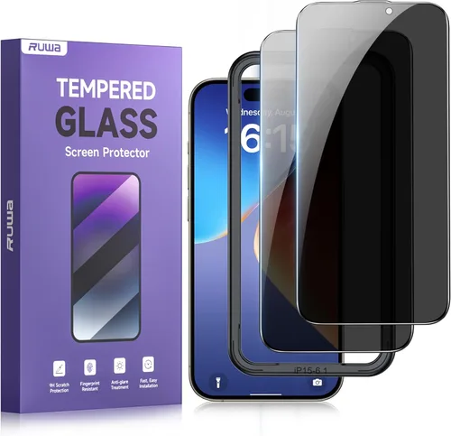 Vista 17 de ruwa Protector de pantalla de privacidad para iPhone 12 Pro Max [6.7 pulgadas] [2 unidades] Película de vidrio templado antiespía con marco