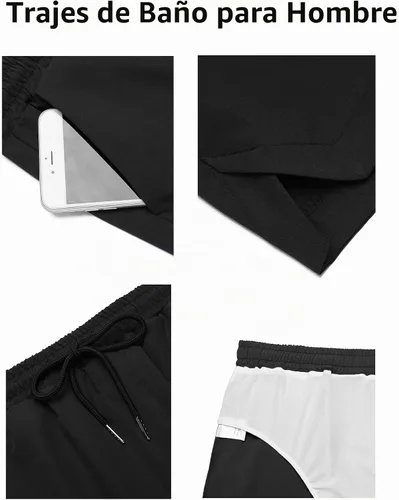 Vista 4 de COOFANDY Men's Swim Trunks Quick Dry Board Shorts Swimwear Bathing Suit Un negro