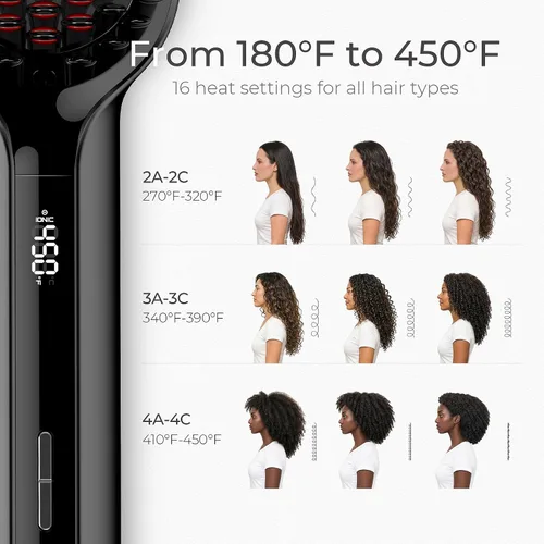 Vista 7 de TYMO Cepillo alisador de cabello – Cepillo alisador iónico Plus mejorado con cerdas densas, 16 temperaturas, doble voltaje Peine caliente