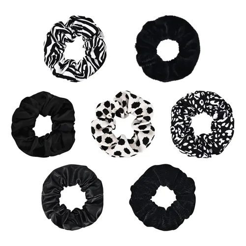 Vista 8 de Lazos para el cabello con estampado de vaca y leopardo, 7 piezas, coleteros multicolor de animales Bandas de pelo para niñas, soporte para cola