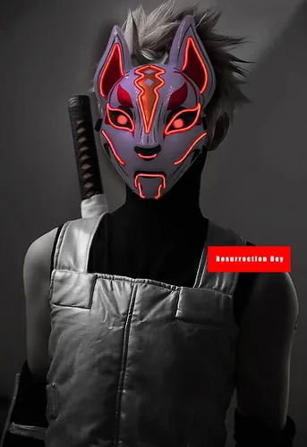 Vista 7 de GLDYTIMES Fortnite Drift - Máscara de luz LED de zorro Fortnite, máscara de Purga resplandeciente para cosplay, regalo, disfraz, festival, fiesta