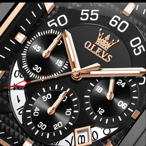 Vista 7 de OLEVS Reloj analógico de cuarzo para hombre, correa de cuero, reloj de cuarzo analógico, a la moda, esfera grande, impermeable, vestido luminoso