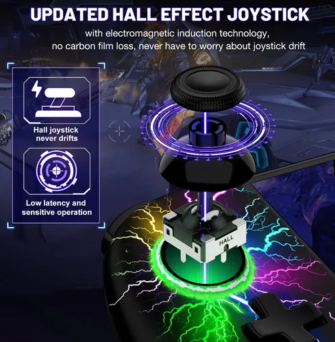 Vista 2 de Gammeefy JC200 Switch Controller - Hall Effect One-Piece Wireless Switch Joypad (No Drift, No Deadzone) with 9 Color Lights for Nintendo Switch and