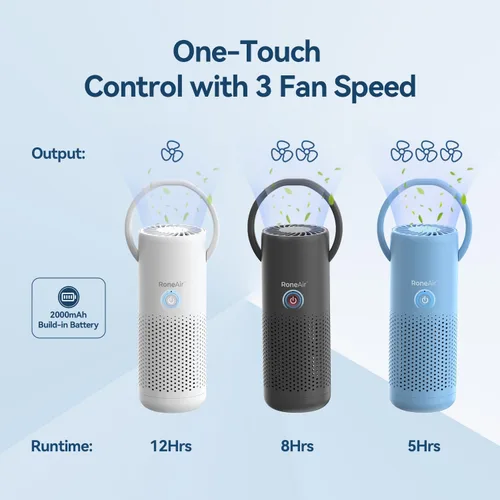 Vista 7 de RoneAir Purificador de aire para automóvil, purificador de aire portátil inalámbrico para automóvil, oficina, habitación pequeña con filtro HEPA