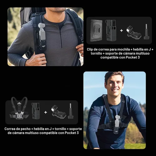 Vista 5 de NEEWER Basics Kit de Accesorios 16 en 1 Compatible con DJI OSMO Pocket 3, Mini Trípode, Varilla Selfie, Correa de Pecho, Montura Magnética
