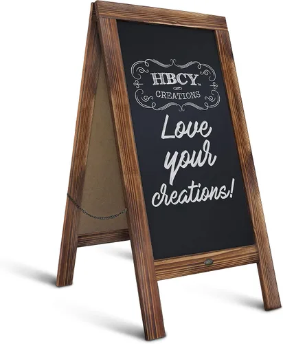 Vista 8 de Cartel en forma de "A" con pizarra de HBCY Creations: Letrero de madera maciza de 40x20 en forma de "A", pizarra rústica marrón de doble cara