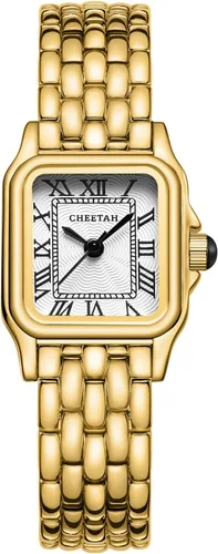 Vista 8 de CHEETAH - Relojes de oro para mujer con pulsera vintage pequeña, caja rectangular y esfera romana