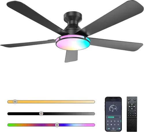 Vista 13 de Ventiladores de techo con luces, ventilador de techo empotrado de perfil Marrón