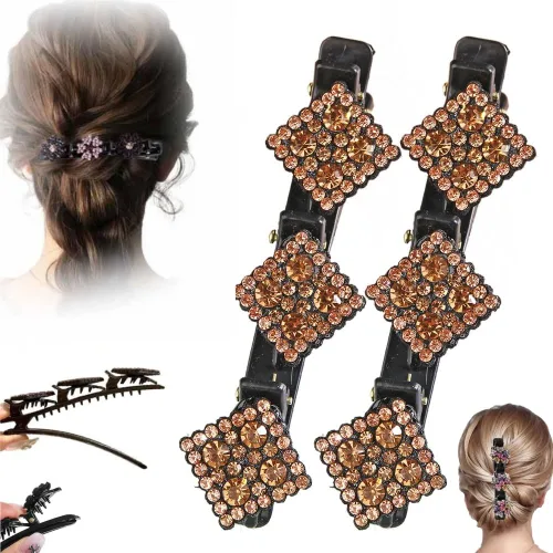 Vista 12 de Pinzas de pelo trenzadas para mujeres y niñas, 2025 nuevas pinzas de pelo con piedras de cristal brillantes, pinzas cortas de pico de pato