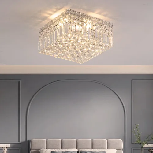 Vista 10 de Lámpara de araña de cristal empotrada de 4 luces con cristales K9, luces de techo modernas, elegante lámpara colgante para dormitorio, pasillo, bar