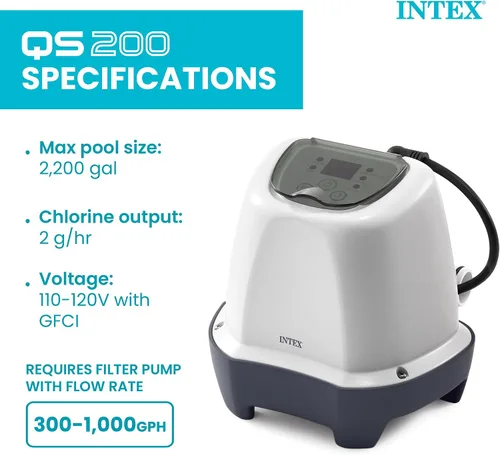 Vista 3 de Intex QS200 Krystal Clear Sistema de cloro de agua salada para piscinas sobre el suelo: mantiene el agua clara, reduce el uso de productos químicos