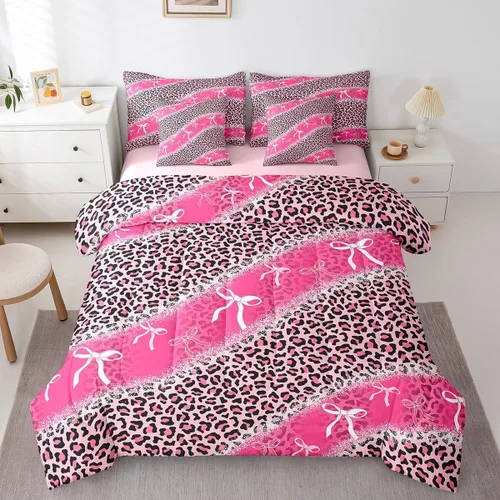 Vista 9 de Erosebridal Juego de edredón de 7 piezas con estampado de leopardo, tamaño Queen, juego de ropa de cama súper suave con estampado de guepardo, juego