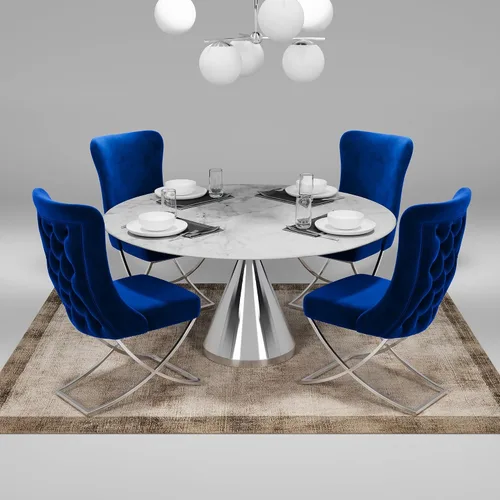 Vista 2 de Ottomanson Royal - Juego de 2 sillas de comedor tapizadas de microfibra copetuda, montadas, patas de metal plateado, marco de madera de haya