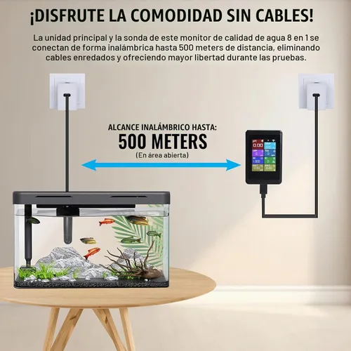 Vista 4 de TEKCOPLUS - Medidor digital de pH con sonda para acuario, hidroponía, piscinas, estanques, laboratorios, 8 en 1, mide pH Temp TDS EC Salinidad ORP