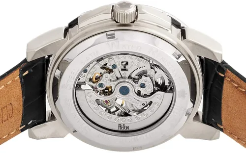 Vista 4 de Reign Philippe Reloj automático con esfera de esqueleto y correa de cuero, plateado, REIRN4603, Negro