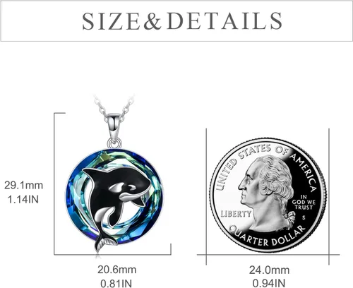 Vista 3 de CRMAD Collar de ballena asesina de orca para mujer, plata de ley, piedra lunar y ballena orca, regalos