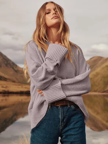 Vista 13 de LOGENE Suéter de gran tamaño para mujer, cuello redondo, manga larga, suave, mullido, suéter de punto 2025 para otoño e invierno