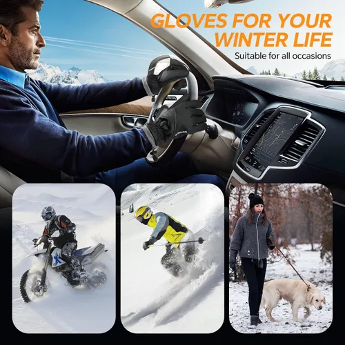 Vista 7 de Guantes de invierno impermeables y resistentes al viento para hombres y mujeres, térmicos cálidos para clima frío, agarre de nieve para pantalla