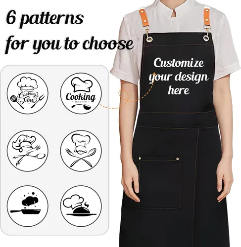 Vista 5 de Delantal personalizado: delantales personalizados para hombres y mujeres, delantal de cocina ajustable con texto y foto, regalos para hornear