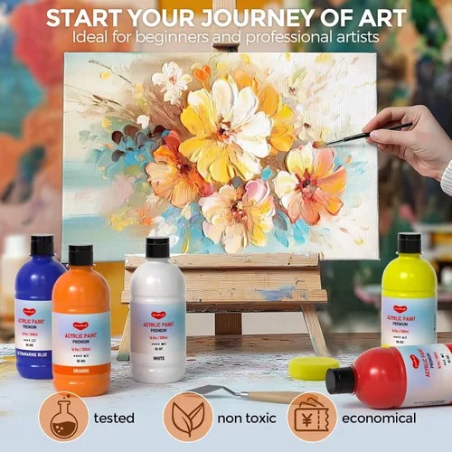Vista 7 de Smallbudi - Juego de pintura acrílica a granel, 12 colores de 16.9 onzas (16.9 fl oz), kit de pintura acrílica no tóxica grande para pintar fiestas