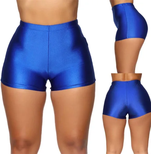 Vista 2 de Pantalones cortos de baile sexy neón brillantes para mujer, cintura alta, elásticos, para yoga, entrenamiento, gimnasio, pantalones cortos activos