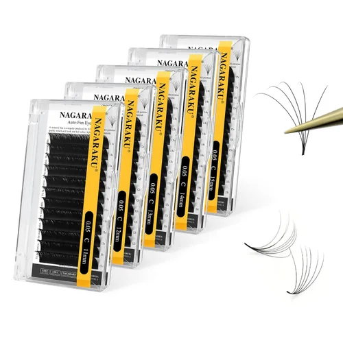 Vista 69 de NAGARAKU Easy Fan - Extensiones de pestañas prefabricadas en abanico de 3 capas, pestañas autoflorecientes de mega volumen, pestañas automáticas