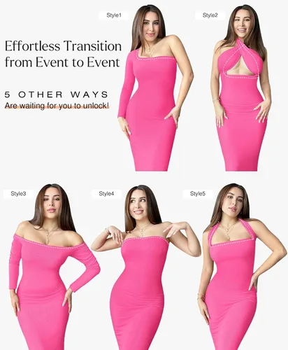 Vista 3 de Popilush - Vestido moldeador de manga larga para mujer, vestido de control de abdomen para otoño, con brasier integrado