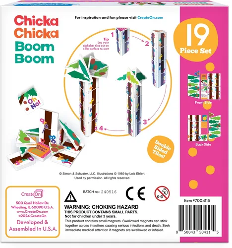 Vista 7 de CreateOn Chicka Chicka Boom Boom Set, juguetes magnéticos de construcción para niños, juguetes educativos para niños a partir de 3 años, 19 piezas