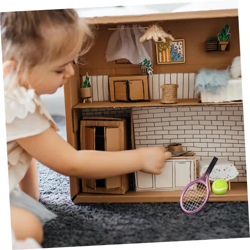Vista 6 de Garneck Juego de 2 raquetas de tenis en miniatura y pelota de plástico, mini raqueta de tenis en miniatura, equipo deportivo para decoración