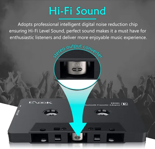 Vista 3 de Elook - Receptor de Audio para Coche, Receptor de Casete Bluetooth, Adaptador Auxiliar con Reproductor de Bluetooth 5.0 receptor de audio de cinta