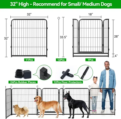 Vista 3 de Kfvigoho Corralito para perros para exteriores, extra ancho, 12 paneles de valla resistente para perros, 32 pulgadas de altura, antioxidante