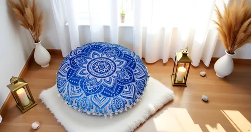 Vista 4 de CRAFT KALA Funda de cojín de 22 pulgadas para meditación, diseño de mandala, funda para puf, asiento redondo, mandala bohemio, de algodón