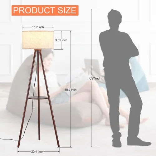 Vista 5 de Lámpara de pie con trípode de madera Baobab Tree Park BTP para sala de estar, bombilla LED de 3 temperaturas de color incluida, lámpara de pie
