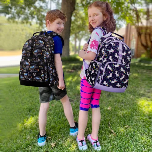 Vista 3 de Choco Mocha Mochila de escuela primaria de 17 pulgadas para niños, Unicornio espacial, morado