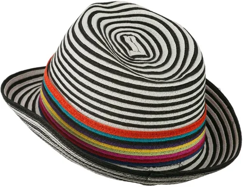 Vista 3 de Jeanne Simmons Sombrero de Fedora de diseño a rayas para mujer con banda multicolor - Negro Blanco OSFM, Blanco