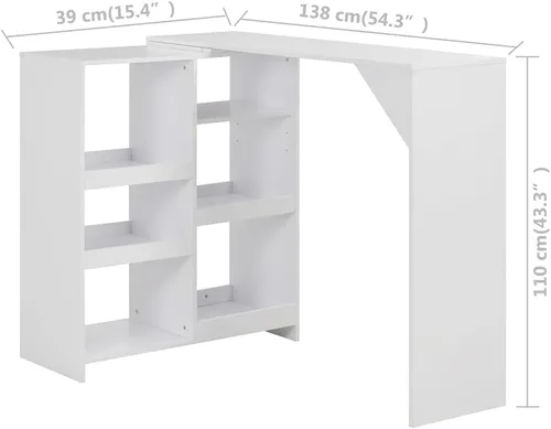 Vista 6 de White Bar Table with Adjustable Shelf 54.3"x15.4"x43.3" Counter Height Space Saving Modern Design for Kitchen Dining Room Small Spaces