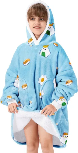 Vista 7 de Zando Manta con Capucha Ponible Manta para Niños y Adultos Manta Cómoda con Capucha Sudadera de Gran Tamaño Sherpa Forro Polar