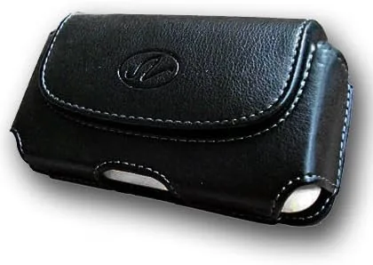 Vista 3 de Funda protectora de cuero horizontal de gran tamaño para teléfono celular con clip para cinturón y trabillas para cinturón, color negro